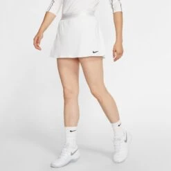 Nike Court Fitted Tennis Skirt (Women's) - White/Black -Nike Store 939320 104 PHSFM001