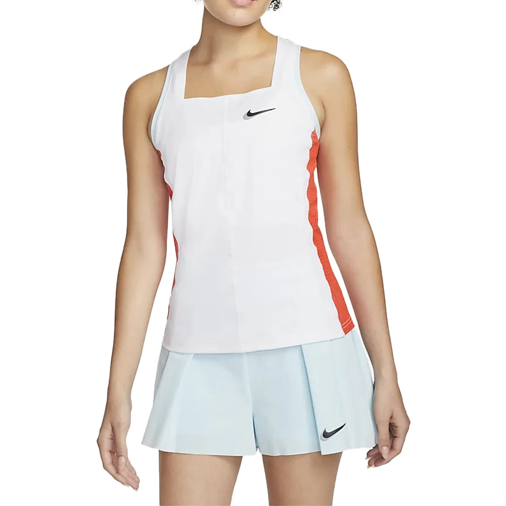 Nike Court Dri-Fit Slam Tank (Women's) - White/Team Orange/Glacier Blue/Black 3 Nike Court Dri-Fit Slam Tank (Women's) - White/Team Orange/Glacier Blue/Black